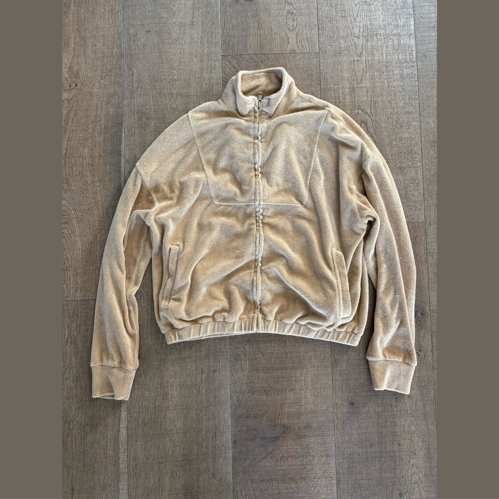 monrow beige full zip up terry towel jacket